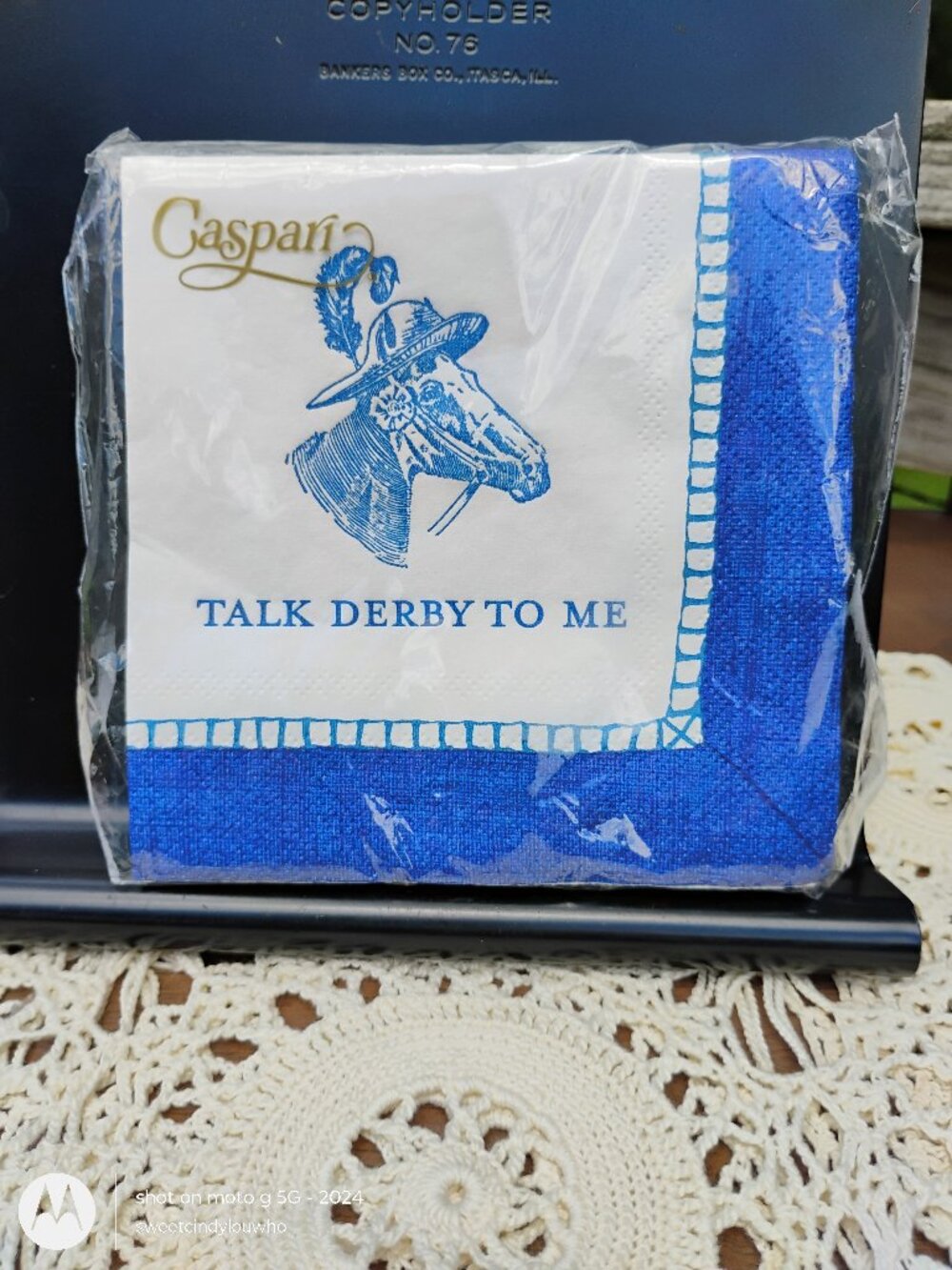 Caspari brand cocktail napkins equestrian design Talk Derby To Me horse with hat